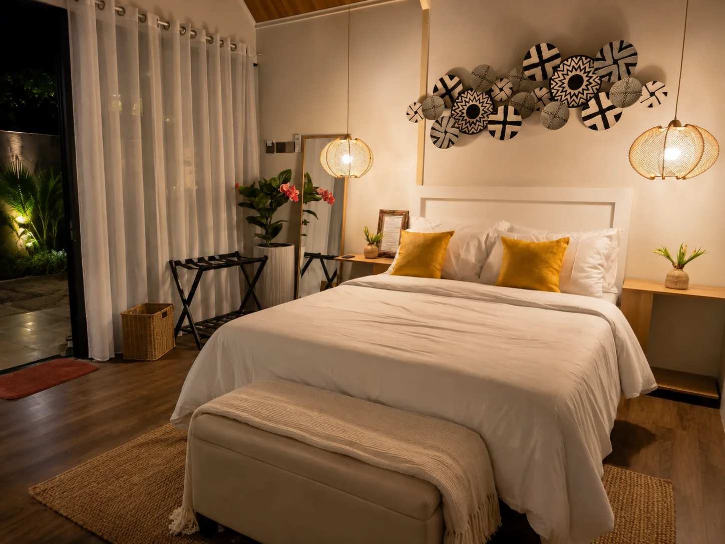 A calm room with a private pool and sea view.